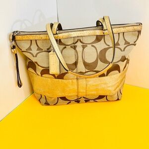 Coach Signature Brown and Tan Tote Bag